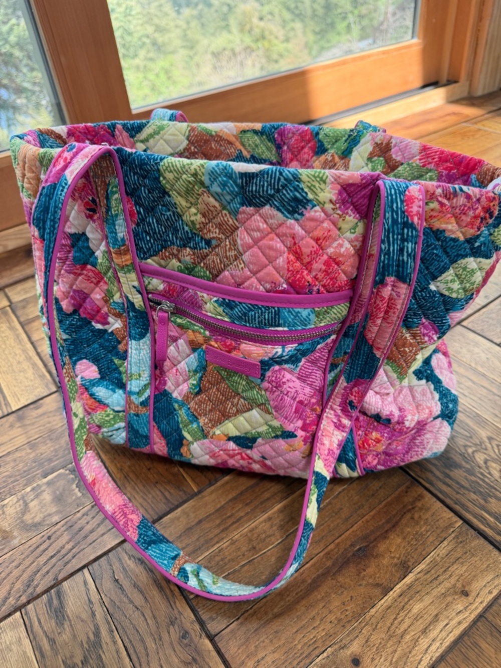 Vera Bradley Quilted Patchwork Tote in Pink, Blue, Green